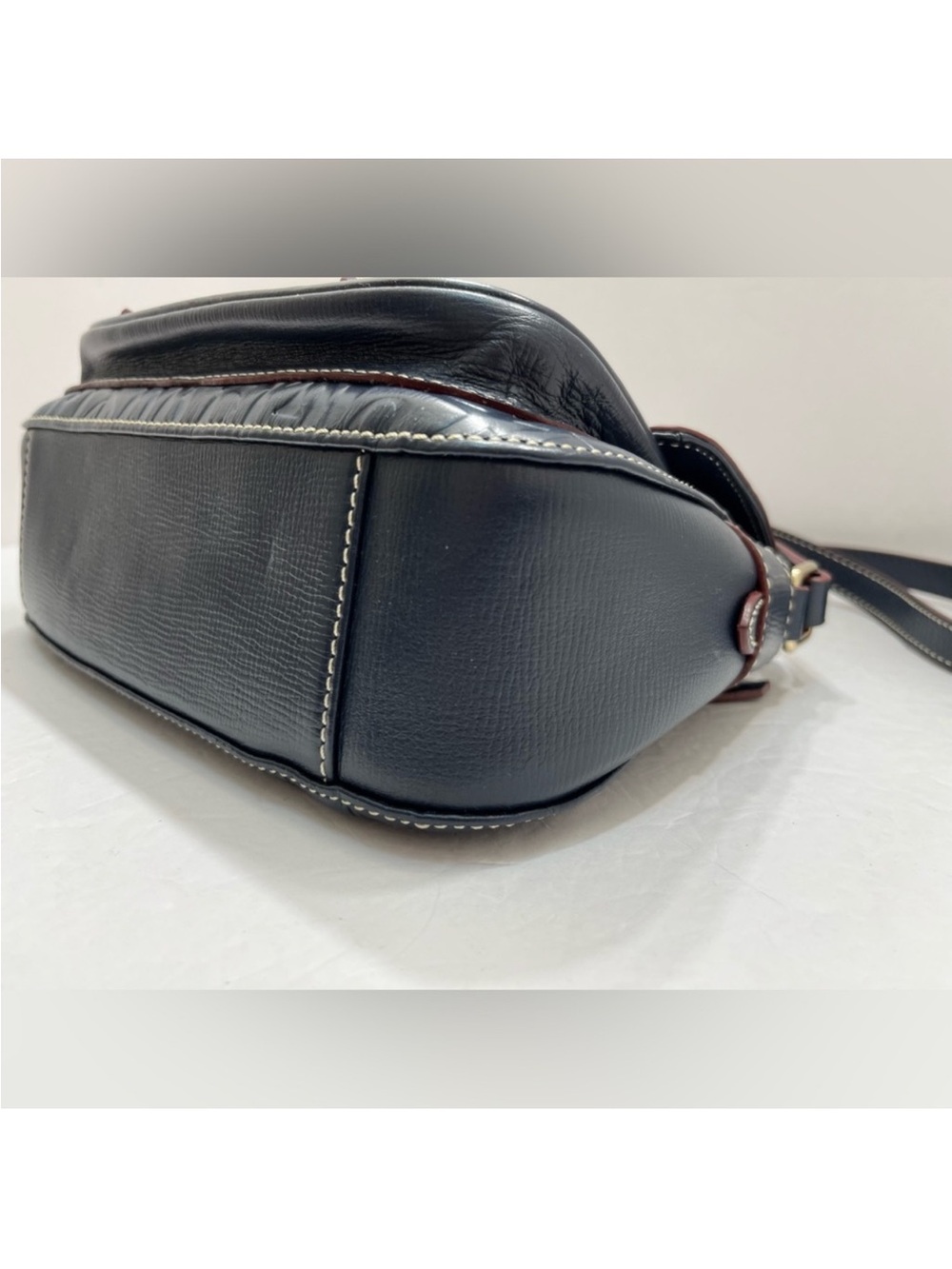 Dooney & Bourke Navy Graffica Safari Embossed Leather Buckle Crossbody - Picture 2 of 15